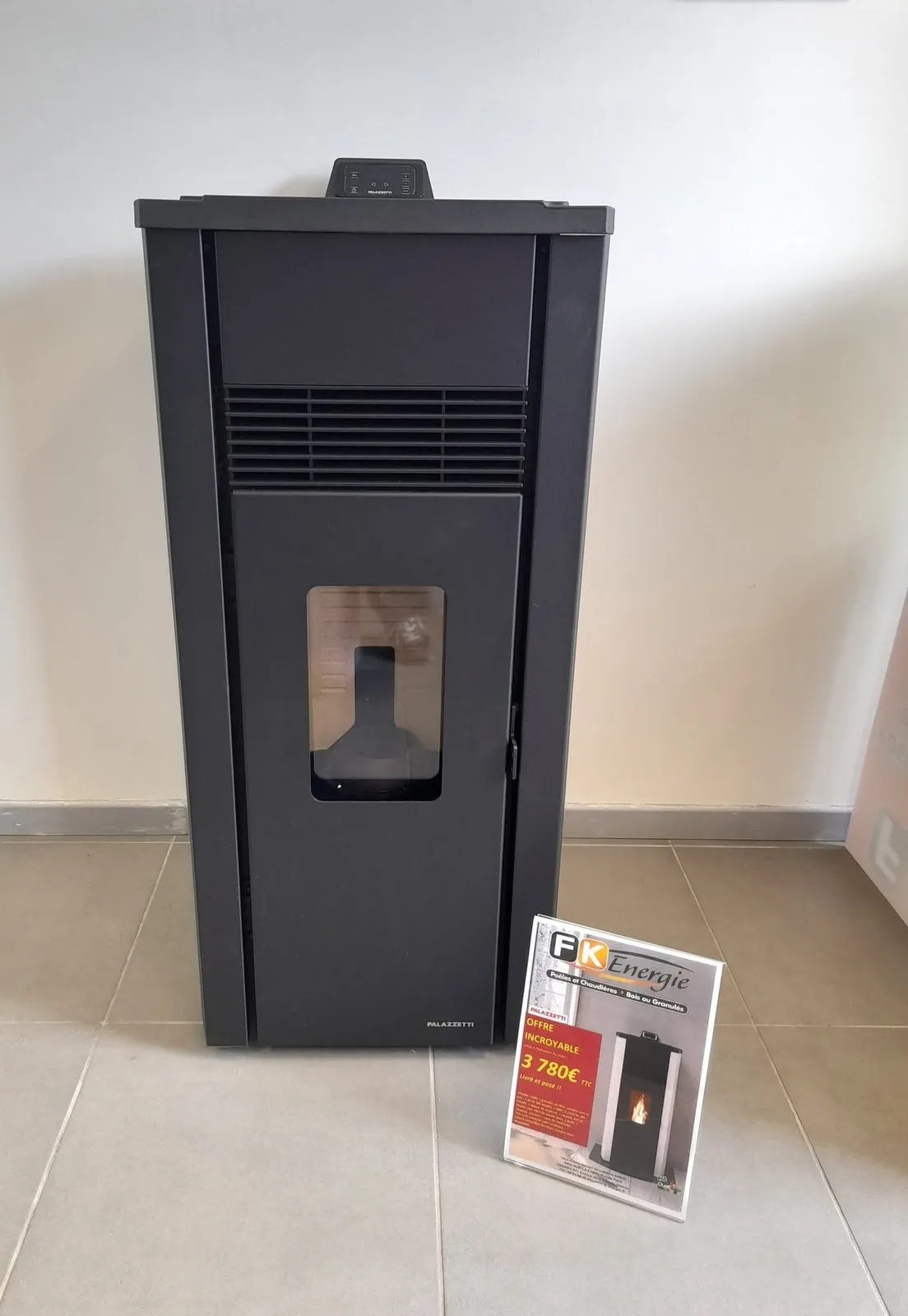 Poêle à granulés Palazzetti, installé par FK Énergie