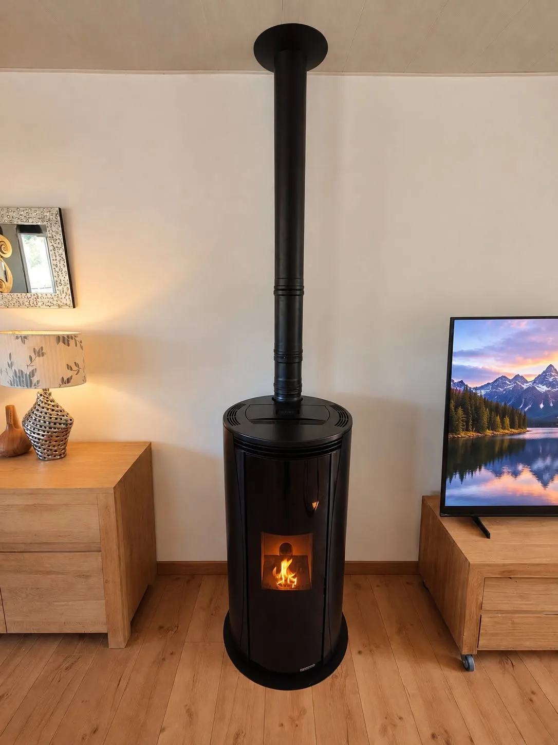 Poêle à granulés étanche Palazzetti, installé par FK Énergie